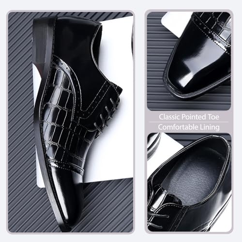 Men's Retro Leather Print Lace Up Dress Oxfords Fashion Pointed Toe Comfortable Non-Slip Low Chunky Heel Derby Shoes for Formal Business Wedding Party3