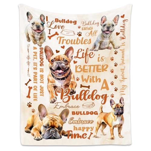 Bulldog Blanket, Bulldog Lovers Gift, Cute Soft Throw Gifts for Girls Boys Women, Cozy Flannel Throw Blankets for Couch Office, 40"x50"