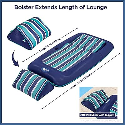 Aqua Premium Convertible Pool Float Lounge Extra Large Heavy Duty, Inflatable Pool Floats for Adults with Cupholder Navy/Green/White Stripe