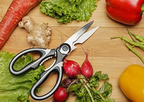eSofa Kitchen Scissors Heavy Duty Multi-Function Purpose, Ultra Sharp Cutters with Blade Cover, Sharp 3CR14 Stainless-Steel Edges for Chicken, Fish, Poultry, Meat, Vegetable, BBQ, Flower, Nut (White)