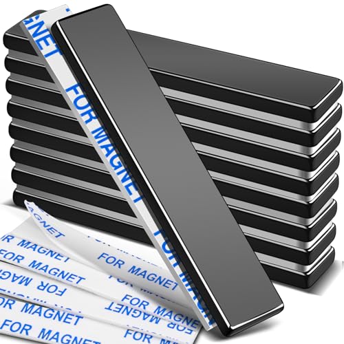Image of MIKEDE Magnets, 9 Pack Strong Neodymium Bar Magnets with Adhesive Backing, Rare Earth Fridge Magnet Heavy Duty, Metal Powerful Black Magnet for Craft, Whiteboard, Garage, Kitchen - 60x10x3 mm