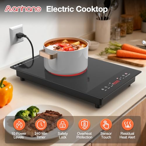 Image of Electric Cooktop, ANHANE 1800W Portable Stove Top, 12 inch Infrared Single Burner Hot Plate for Cooking, Countertop Ceramic Radiant Cooker with Timer & Child Lock, All Cookware Compatible for RV /Dorm