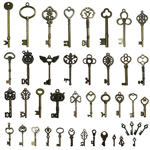 Joy Deco 42pcs Mixed Vintage Skeleton Keys, 42 Styles, Each 1 piece, Antique Bronze (X42B)
