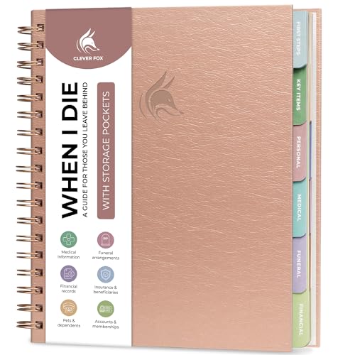 Clever Fox When I Die Planner With Pockets for Documents – End-of-Life Organizer Binder for Important Personal Info & Final Wishes (Blue Surf)