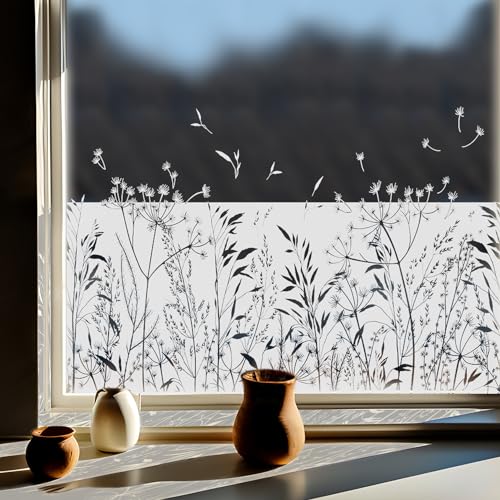 Funlife Fensterfolie Blickdicht, Blumen Glasfolie Selbstklebend, Weiß...