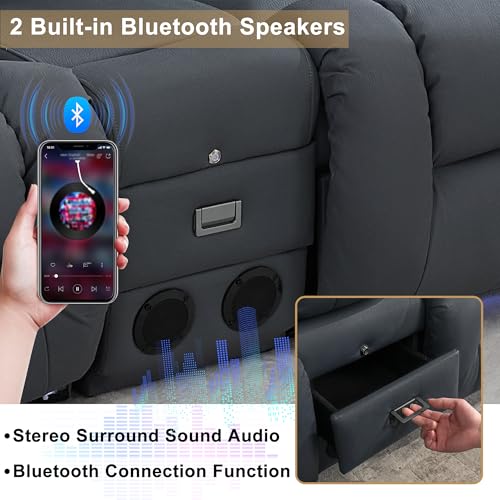 Image of URRED Power Loveseat Recliner Sofa with Massage and Heat, Wall Hugger Reclining Loveseat with Console, RV Couch Home Theater Seating with LED Lights for Living Room (Blue Grey, 89.8 inch - 3 Seats)