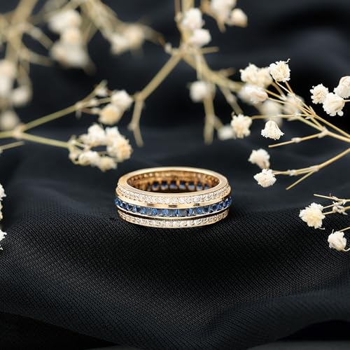 Certified Lab Grown Blue Sapphire Wide Wedding Band, AAAA Quality, Sapphire Moissanite Eternity Ring - Ready To Gift3