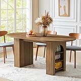 weselon 70.8' Oval Dining Table with Dual Side Storage Shelves, Rustic Farmhouse Table for 4–6 People, Modern Wooden Round Dinner Table for Kitchen, Reception, or Living Room (Walnut, Table Only)