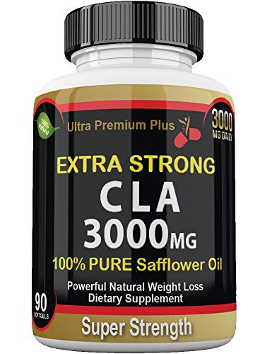 CLA 3000mg Super Strength Ultra Premium Plus. Highest Potency Conjugated Linoleic Acid Softgel. Pure 100% Safflower Oil, Best Weight Loss, Fat Burner, Body Enhancement, Supplement