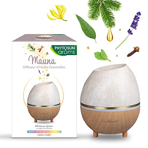 Phytosun Arôms Difusor Ultrasónico De Aceites Esenciales Mauna - Radiodifusión Ultrasónica - 3 Modos De Difusión - 7 Colores Luces Led
