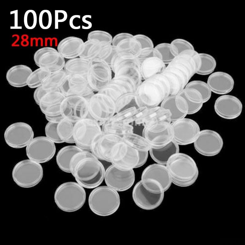 100 cápsulas para monedas de 28mm caja organizadora plástico transparente miniatura 3