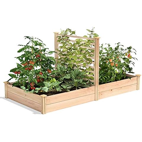 Greenes Fence Premium Cedar Raised Garden Bed with Trellis, 4' x 8' x 11" - Made in USA with North American Cedar Cover