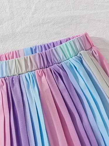 Image of Hilinker Girls Rainbow Pleated Cami Top and Wide Leg Pants Set Cute 2 Piece Summer Outfits Multicolor Purple 9-10 Year