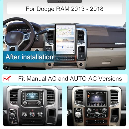 NAKEVICH 14.4 Inch Qualcomm Android Car Radio for Dodge RAM 1500 2500 3500 2013-2018 Trucks Stereo Upgrade Tesla Style Head Unit Multimedia IPS Touch Screen Android Auto Player GPS Navigation
