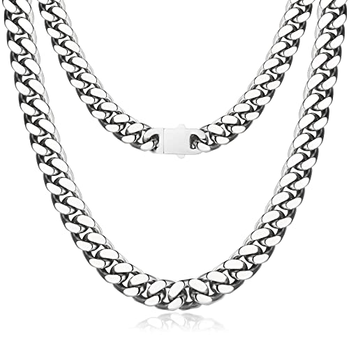 Krfy Silver Chain For Men Boys 18K Gold Plated 316L Stainless Steel Miami Cuban Link Chain For Women 10Mm Diamond Cut Mens Chunky Thick Cuban Link Chain Necklace 20 Inches #TOP2