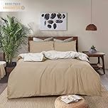 REHAN & CO Double Duvet Cover Sets – Soft Brushed Microfiber Bedding – Reversible Quilt Cover With Pillow Cases (Mink/Cream)