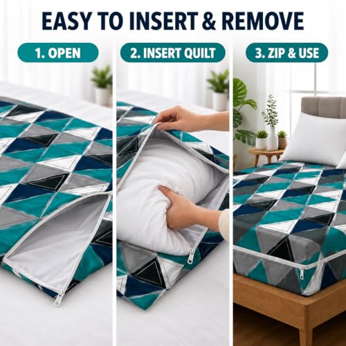 Image of Super Premium Quilt Cover Double Bed with Zipper Blanket Cover /rajai Cover /Comforter Cover /Duvet Cover King Size Soft Cotton Breathable Skin Friendly Stuff 90x100 Inches, Color- Black and Green