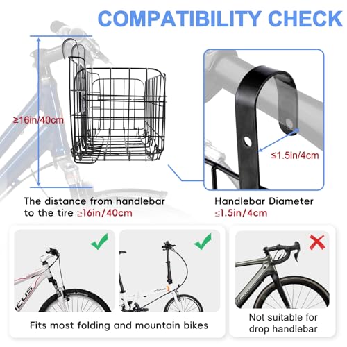 Bike Basket Front, Folding Bicycle Basket with Removable Waterproof Liner Bag, Rear Hanging Cargo Rack, Bike Accessories Frame Basket for Adult Women Men Carrying Dogs,Pet,Grocery,Quick Release Design - Thumbnail 5