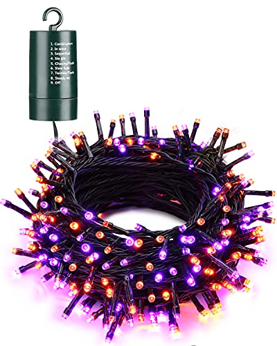 Flacchi Orange Purple Halloween String Lights 67ft 200LED Battery Operated