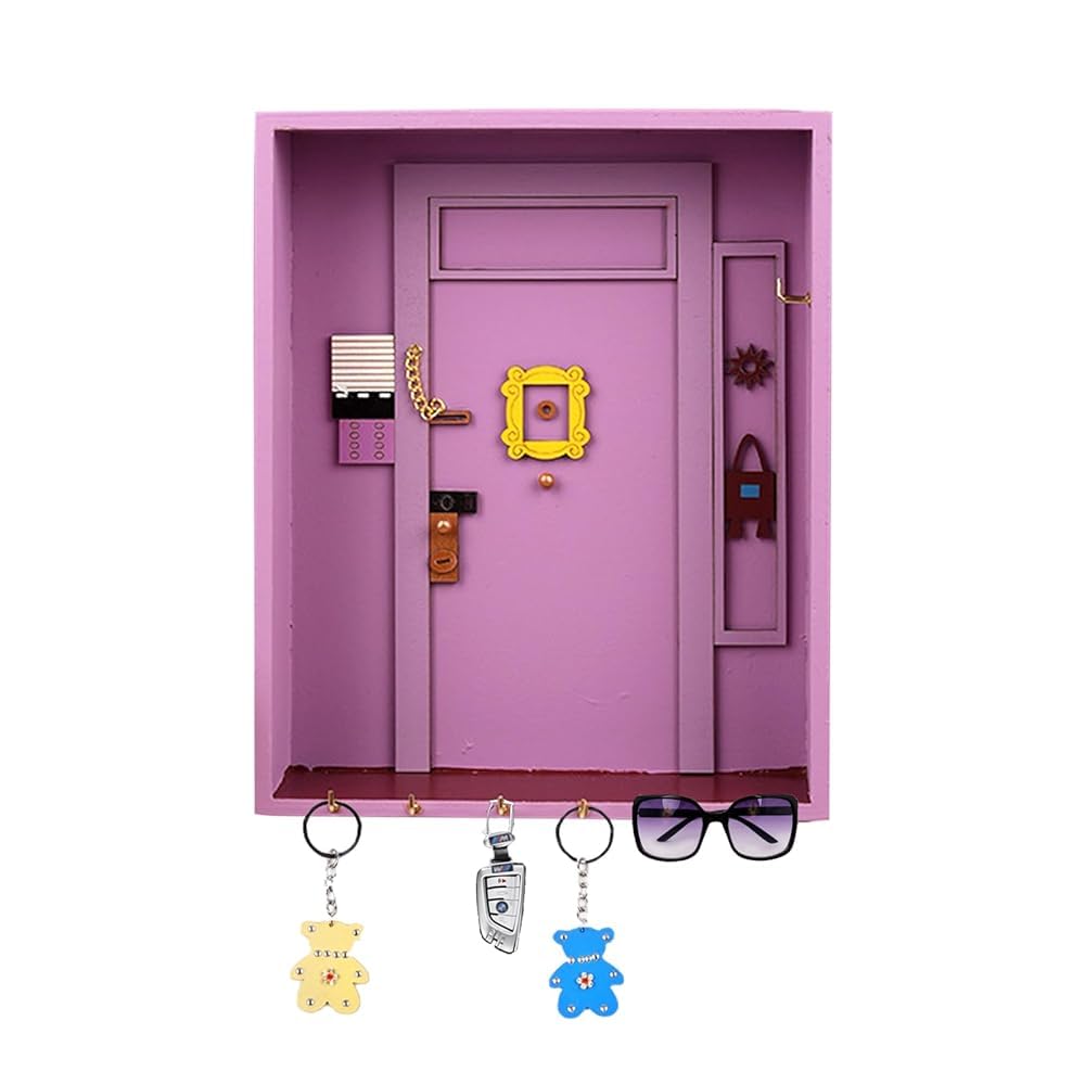 Friends Monica's Door Wall Key Holder, Friends Key Holder, Llavero Pared Decoración Casa con 6 Ganchos, Ganchos para Llaves de Madera, para Entrada,Salón y Oficina,Puerta,Sala Estar