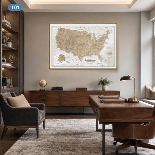 Image of IPIC Personalized Vintage Framed USA Map Pin Board, Image Size 42x28 in