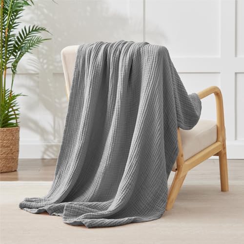 Image of 100% Cotton Muslin Blanket 40 inch x 40 inch, Breathable and Lightweight Cotton Throw Blankets, Soft Cooling Summer Gauze Blanket for All Season, Grey