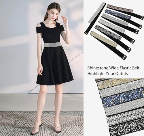 COTIM COYIN Women's Rhinestone Stretchy Waist Belt, Shiny Party Waist Belt4