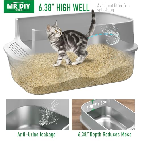 Image of Stainless Steel Cat Litter with Lid, XL Extra Large Enclosed Cat Litter Box for Big Cats, High Sides Metal Litter Box, Anti Leakage,Odor-Free & Easy Cleaning,Include Scoop & Foot Board