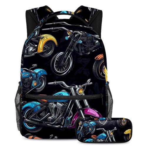 Cartables de grande capacité finis les sacs trop petits avec ce lot moto colorée et trousse