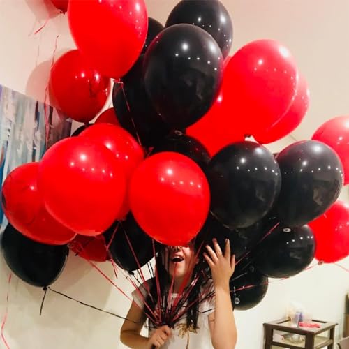 Image of Red Black Balloons Garland Arch Kit, 134pcs Black and Red Party Balloons with Different Size for Graduation, Birthday, Anniversary, BBQ Casino, New Year Party Decorations Supplies
