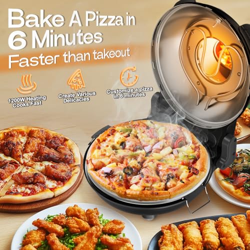 800˚F Indoor Pizza Oven, 1200W Electric with Temp Control and Timer, 12 Inch Pizza Maker, Viewing Window