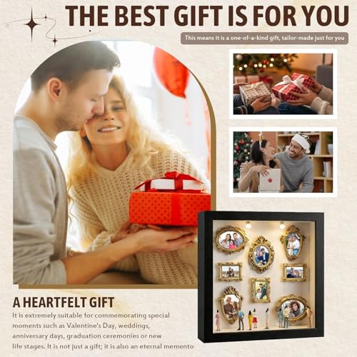 DIY Mini Museum Silhouette Box, Mini Museum Bilderrahmen Vintage, Mini Figuren Menschen Museum, Kreatives Erinnerungsdisplay Kit mit Mini Figuren Gold Rahmen Für Jahrestag Oder Hochzeit