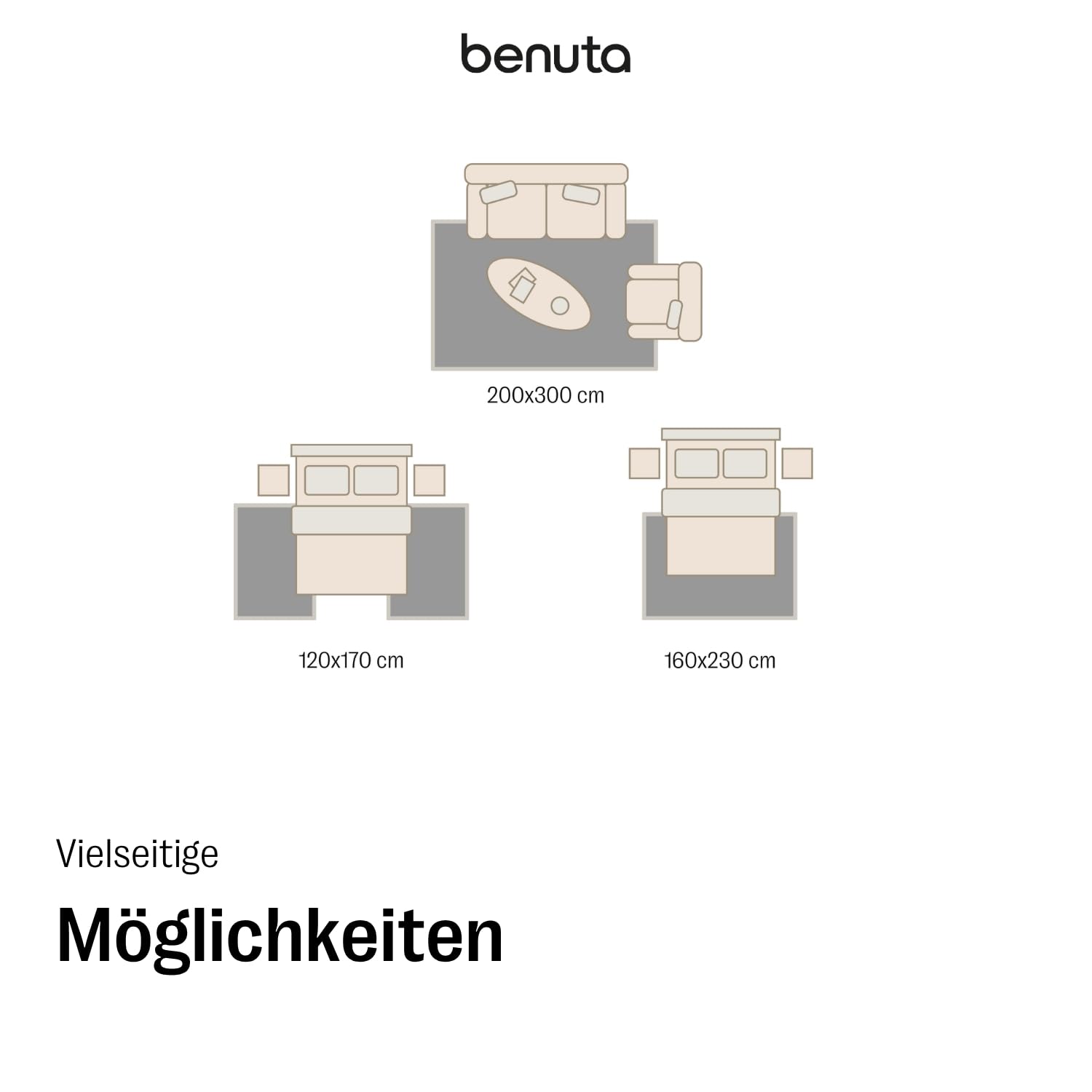 benuta Basic Teppich Claire - Creme 160x230 cm - Minimalistischer Wohnzimmerteppich im Geometrischen Retro-Stil - Pflegeleicht - Fußbodenheizung Geeignet