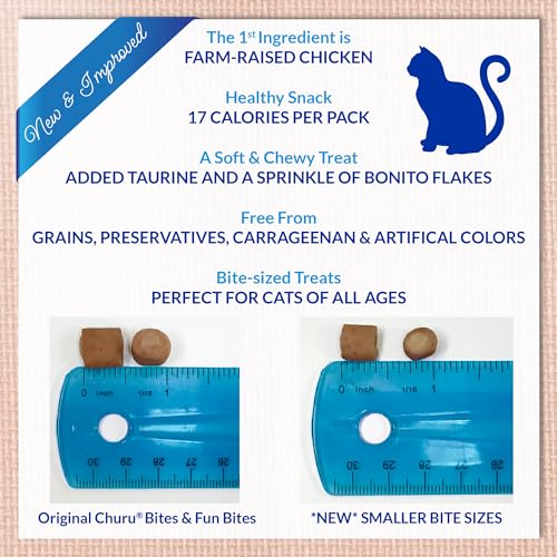 INABA Churu Fun Bites for Cats, Soft & Chewy Cat Treats with Taurine, 0.42 Ounces Each Tetra, 18 Tetras (3 per Bag), Tuna with Cheese Recipe