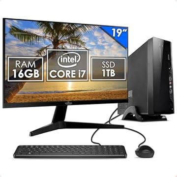 Computador Slim Completo Intel Core i7 16GB SSD 1TB Monitor 19" 4 Núcleos Super Turbo Pc Hdmi Teclado e Mouse Strong Tech