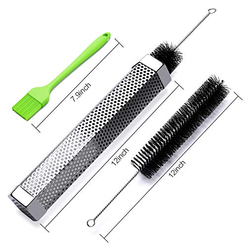 Pellet Smoker Tube -12" Stainless Steel Wood Tube Smoke For Cold/Hot Smoking For All Electric, Gas, Charcoal Grills Or Smokers - Ideal For Smoking Cheese, Fish, Pork, Beef, Nuts, Bonus Brush #TOP4