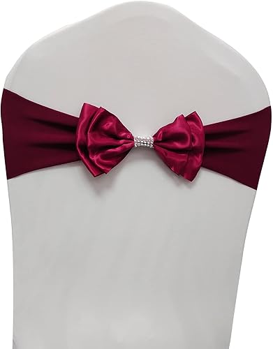 AatT.EASE Juego de 50 bandas elásticas para sillas de boda, fiesta, recepción, banquete con lazo de satén, bandas elásticas para decoración de