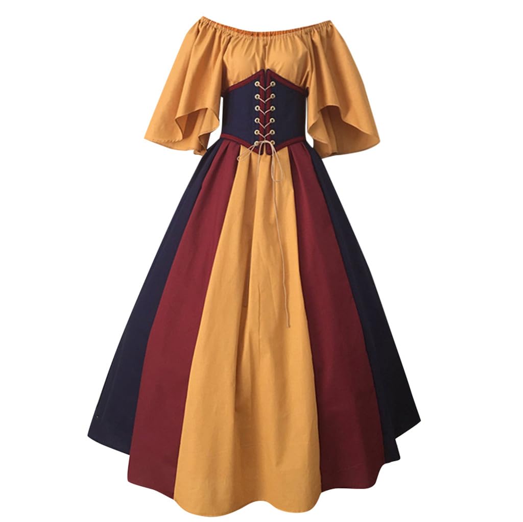 Womens Renaissance Costume Vintage Elegant Lace up Halloween Gown Princess Dress with Corset Medieval Evening Party Prom Cocktail Swing Victorian Dresses for Ladies