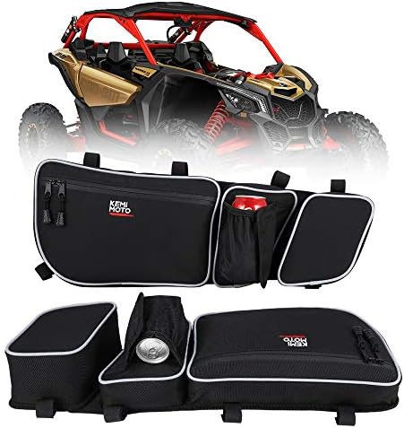 kemimoto X3 Door Bags,X3 Storage Bags with Cup Holder and Removable-Knee-Pads Compatible with Cam Am Maverick X3 Front Upper Door 2017-2023 All Models, Pack of 2