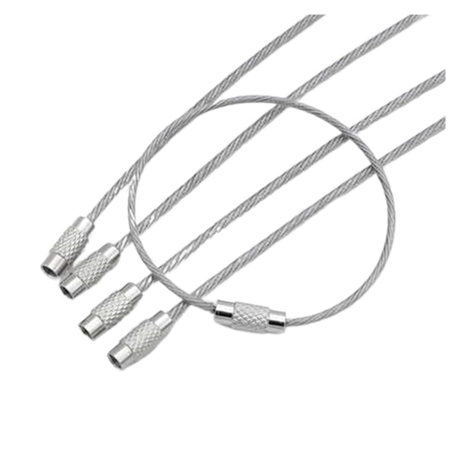 10Pcs 1.5/2mm Keychain Tag Rope Stainless Steel Wire Cable Loop Screw Lock Gadget Ring Key Keyring Circle Camp Fittings(1.5x150mm)