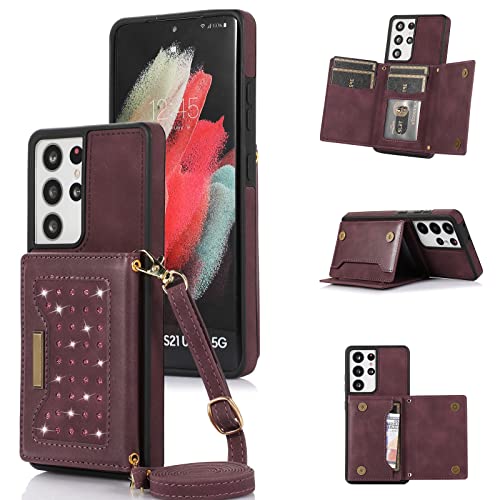 Étui portefeuille Samsung S21 Ultra avec porte-cartes et béquille support