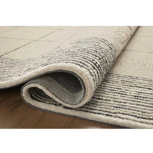 Image of Spectrum Pattern Wool Carpet with Loop Texture Yarn Anti Shedding Carpet Size 8x11 Feet A1 Beige & Charcoal Color