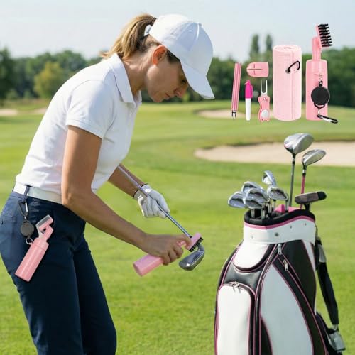 Image of Golf Club Cleaning Kit,Golf Accessories,Golf Cleaning Kit with Golf Club Cleaner Water Brush,Towel,Divot Repair Tool,Groove Sharpener,Golf Ball Alignment Complete Golf Kit