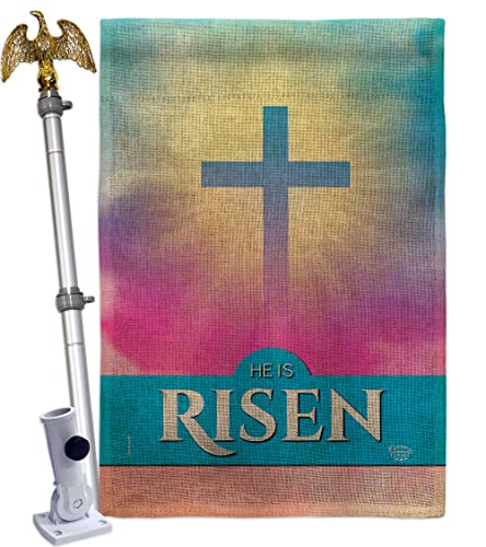 Ornament Collection He is Risen Burlap House Flag Eagle Set Religious Faith Hope Grace Peace Dove Christian Religion Easter Decoration Banner Small Garden Yard Gift Double-Sided, Made in USA