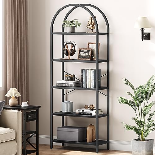 IDEALHOUSE Bookshelf 5 Tier Bookcase Arched Display Racks Tall Standing Bookshelves Metal Frame Open Storage Rack Shelf Narrow Book Shelf for Bedroom, Living Room, Home Office