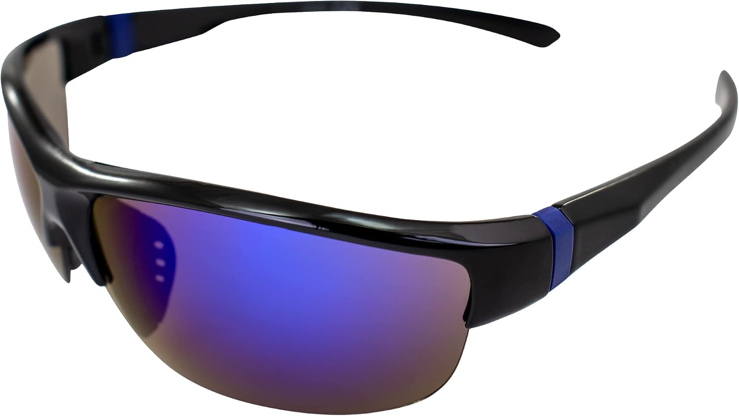 AlterImage Guardian Wraparound Sports & Motorcycle Retro Sunglasses for Men or Women Semi-Rimless Black Frame w/Rubber Tips & Nose Pads G-Tech Blue Lenses