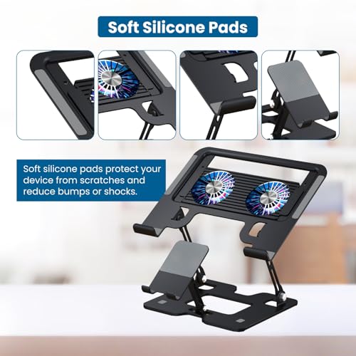 Image of Dyazo Foldable Metal Laptop & Mobile Stand with Dual Cooling Fans | Adjustable Height & Angle | Ventilated Silent Operation | Compatible for MacBook, HP, Dell, Acer, Lenovo & Other Notebooks (Black)