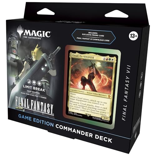 Magic: The Gathering Final Fantasy VII Commander Deck - Edición de Juego (Limit Break Commander Deck, Tarjeta Promocional Exclusiva, código de Descarga de Videojuegos Final Fantasy VII y Accesorios)