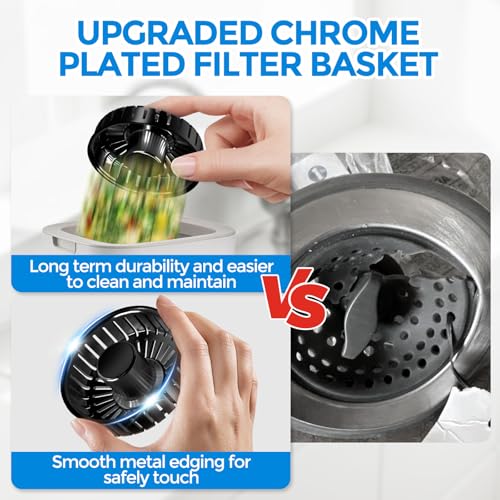 Image of zaa Kitchen Sink Drain Strainer - Kitchen Sink Stopper, 304 Stainless Steel Sink Drain Stopper, Sink Protector for Kitchen with Anti-Clog Filter, Fit US Standard 3-1 /2'' Sink Drain Hole, Black