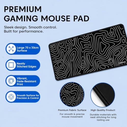 Image of Sounce XXL Extra Large Gaming Mouse Pad 70 x 30 cm, Full Desk Keyboard Mat with Non-Slip Rubber Base, Stitched Edges for Gamers, Laptop, Computer & Workstation (White line)